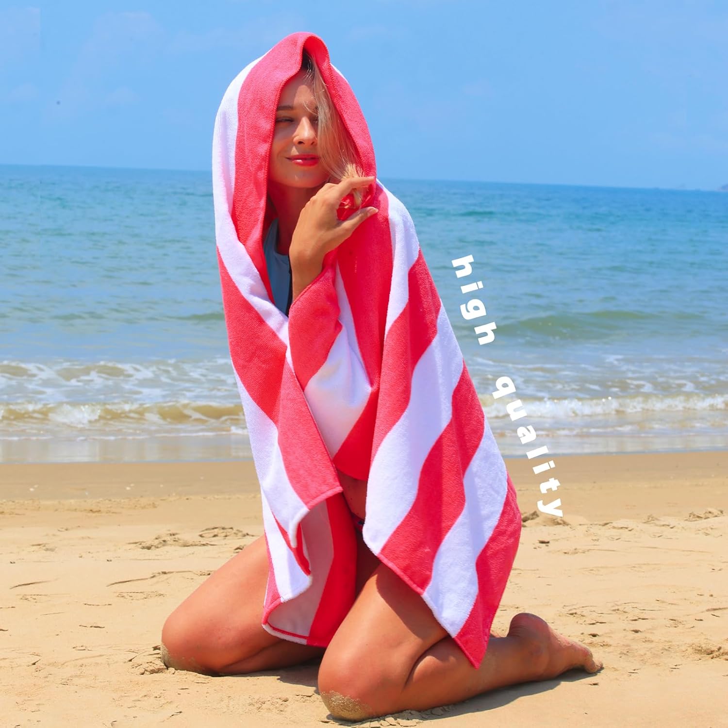 Exclusivo Mezcla Paquete de 4 toallas de playa grandes para niños y adultos, juego de toallas de playa de microfibra a rayas para piscina (rosa, 30