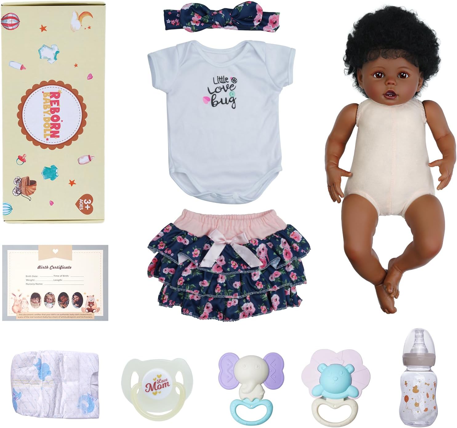 Muñecas de bebé Reborn negras con cuerpo suave realista, muñeca afroamericana realista recién nacida de 20 pulgadas, el mejor juego de regalo de