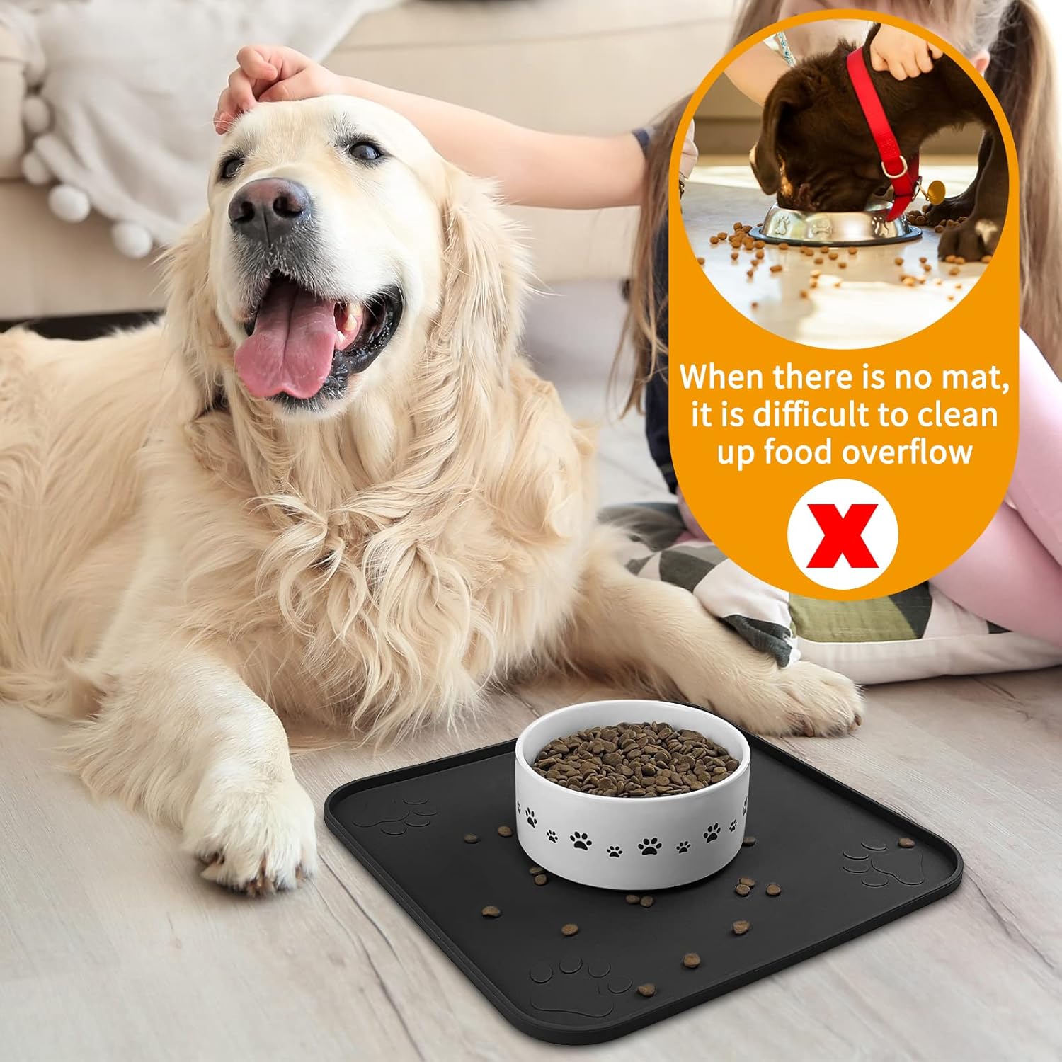 2 manteles individuales de silicona para perros y gatos, antideslizante, impermeable, para evitar el desbordamiento de alimentos y agua, bandeja de