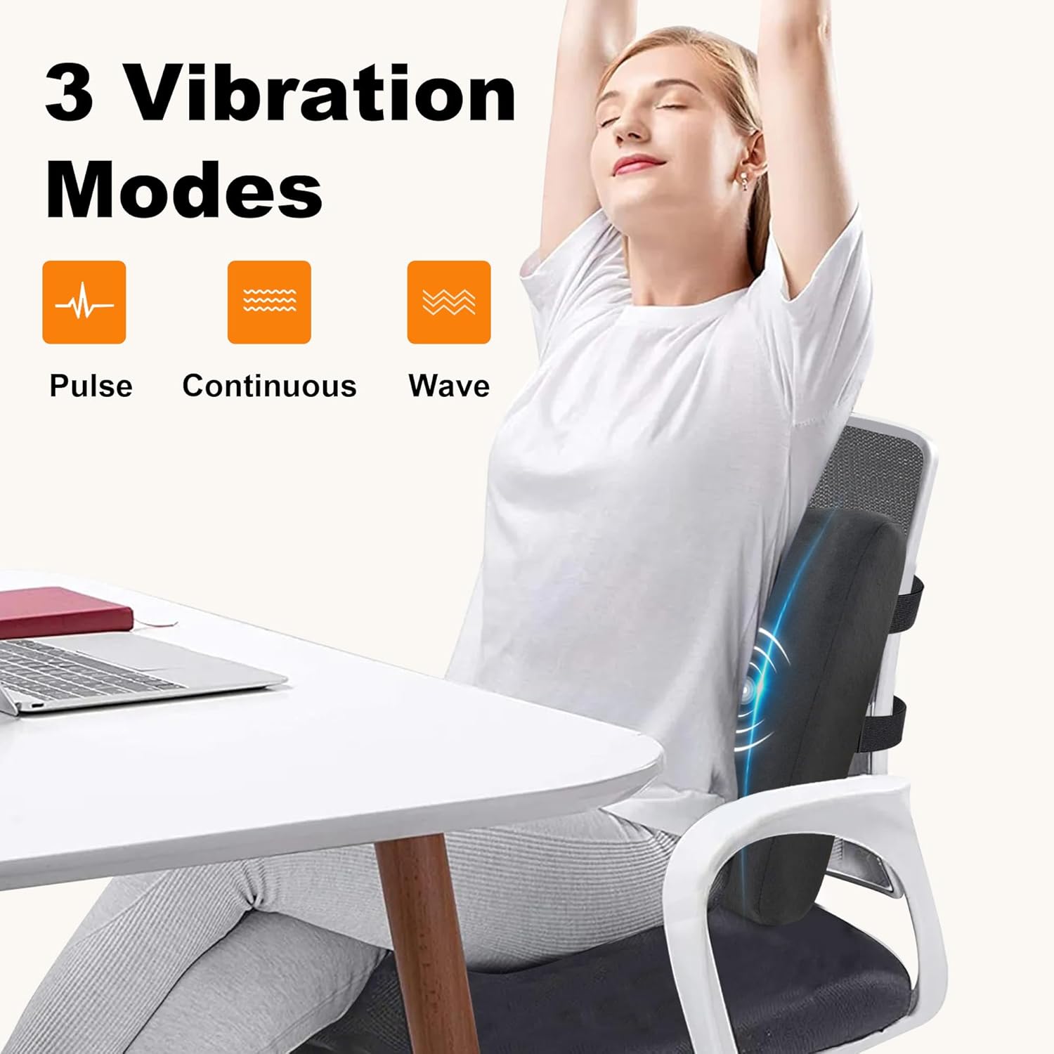 Almohada de apoyo lumbar para silla de oficina, almohada de apoyo de espalda calentada con vibración, masajeador de espalda para aliviar el dolor,