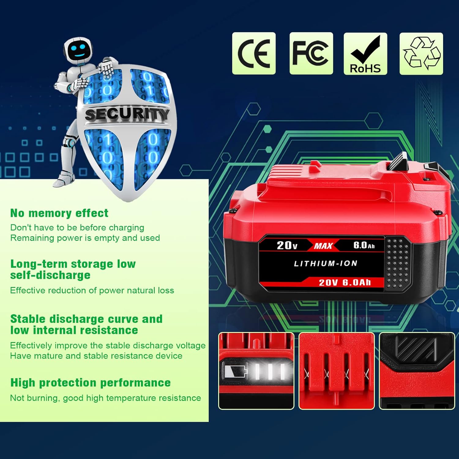 Jialipok 20V 6.0Ah CMCB205 Batería de repuesto para Craftsman 20V Max Litio Ion Batería CMCB204 CMCB204-2 CMCB202-2 CMCB201 CMCB206 CMCS500B