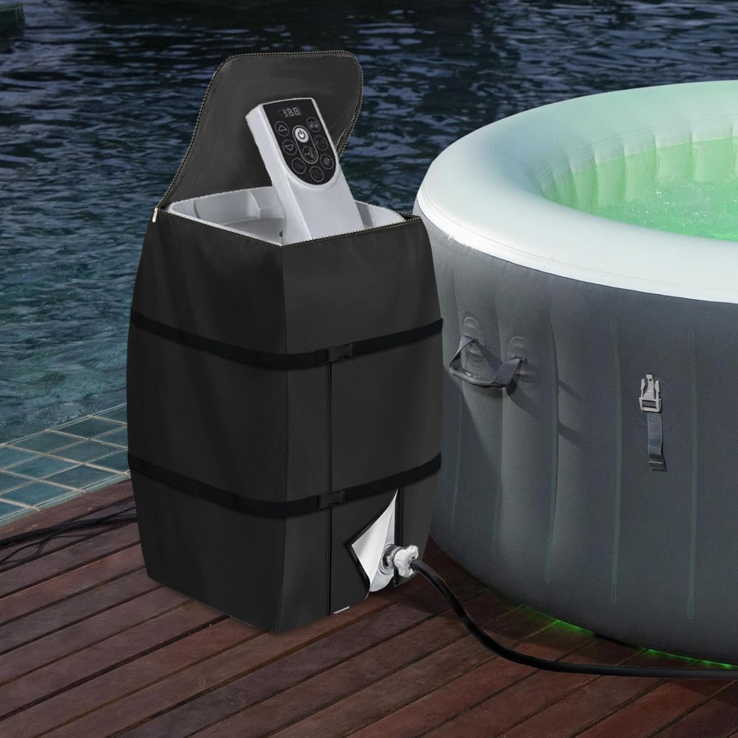 Cubierta de la bomba del calentador de hidromasaje, cubierta impermeable de la bomba aislada para múltiples marcas (negro, cuadrado)