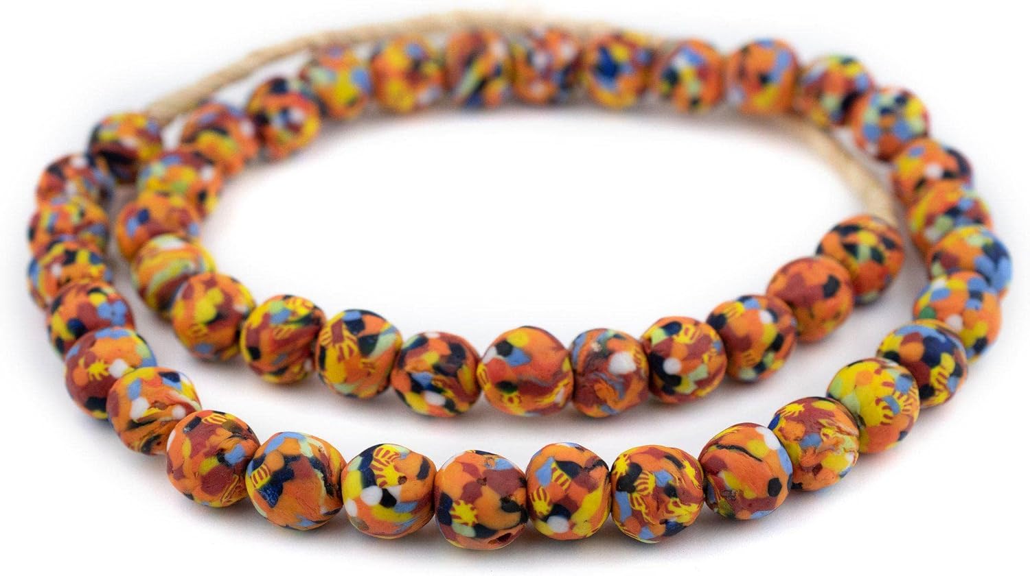 TheBeadChest Bright Medley – Cuentas de vidrio recicladas fusionadas de 0.551in (0.551in) Ghana africana multicolor, agujero grande, hilo de 30