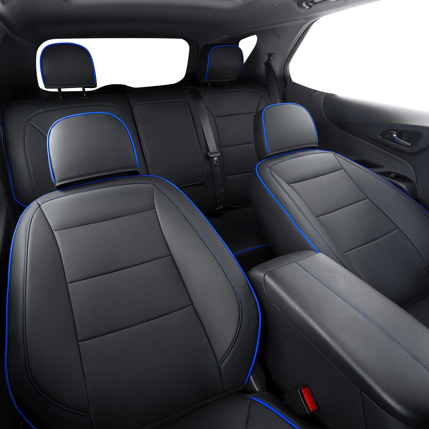 Fundas de asiento de terreno, aptas para GMC Terrain SLE SLT Denali AT4 SL 4dr SUV, piel sintética resistente al agua (juego completo, negro y azul)