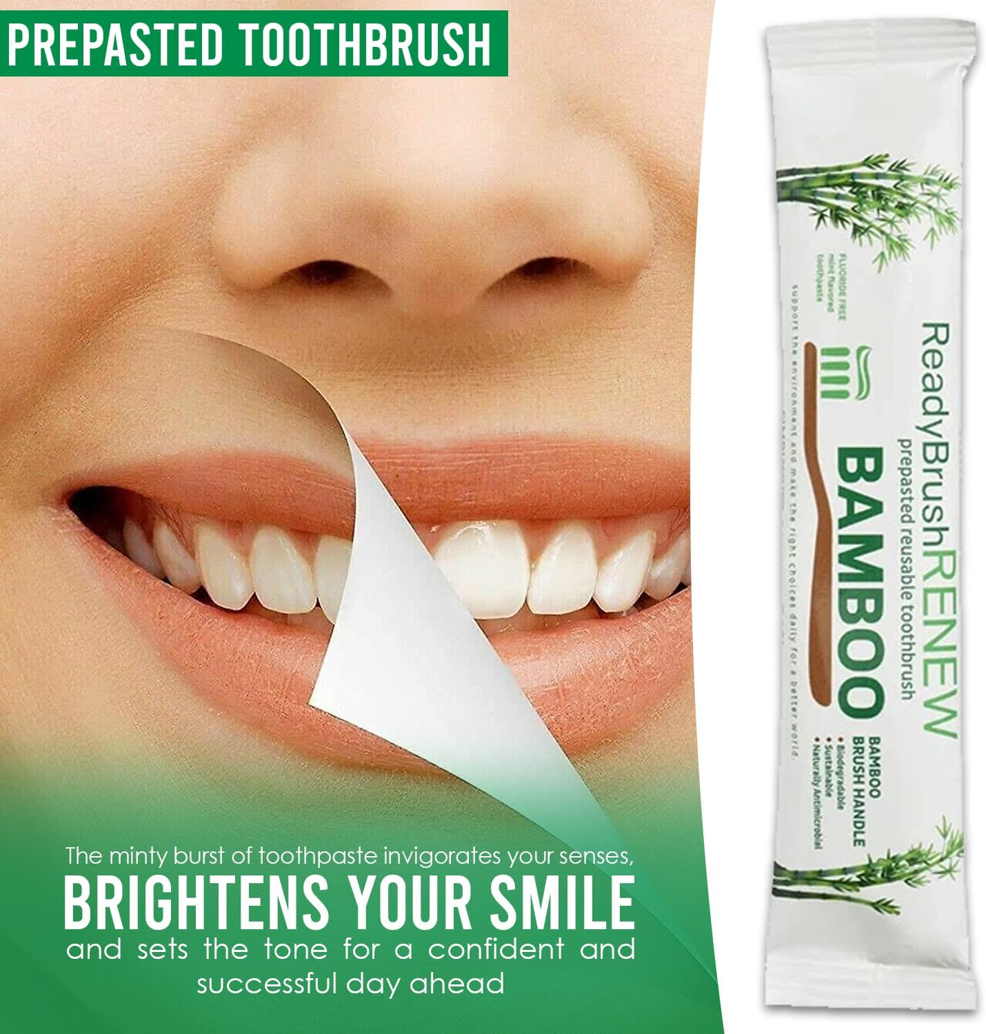 ReadyBrush – Cepillos de dientes de bambú reutilizables prepegados, solución de cuidado bucal todo en uno para una sonrisa fresca y saludable,