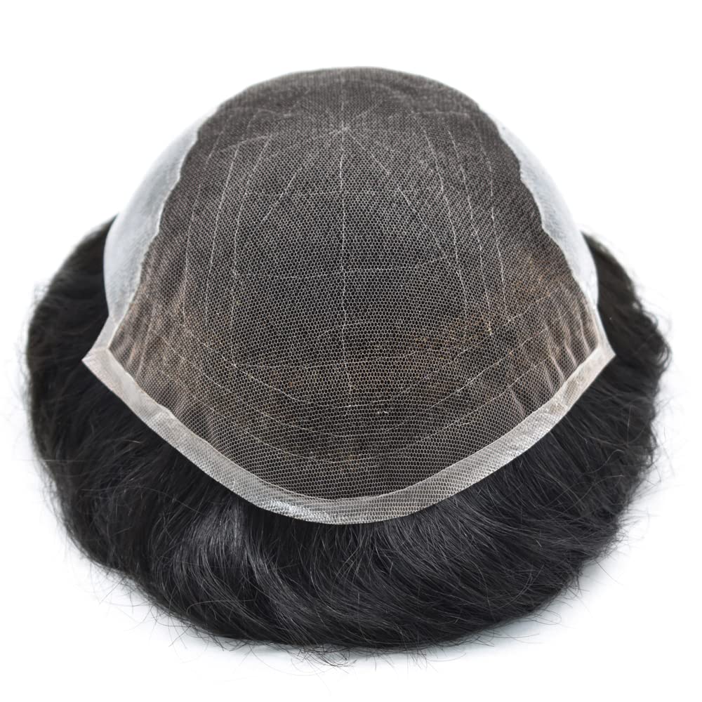 Pieza de pelo para hombre, tupé de cabello humano real para hombres, extensiones de cabello suave suizo de encaje tupé, sistema de piezas de pelo