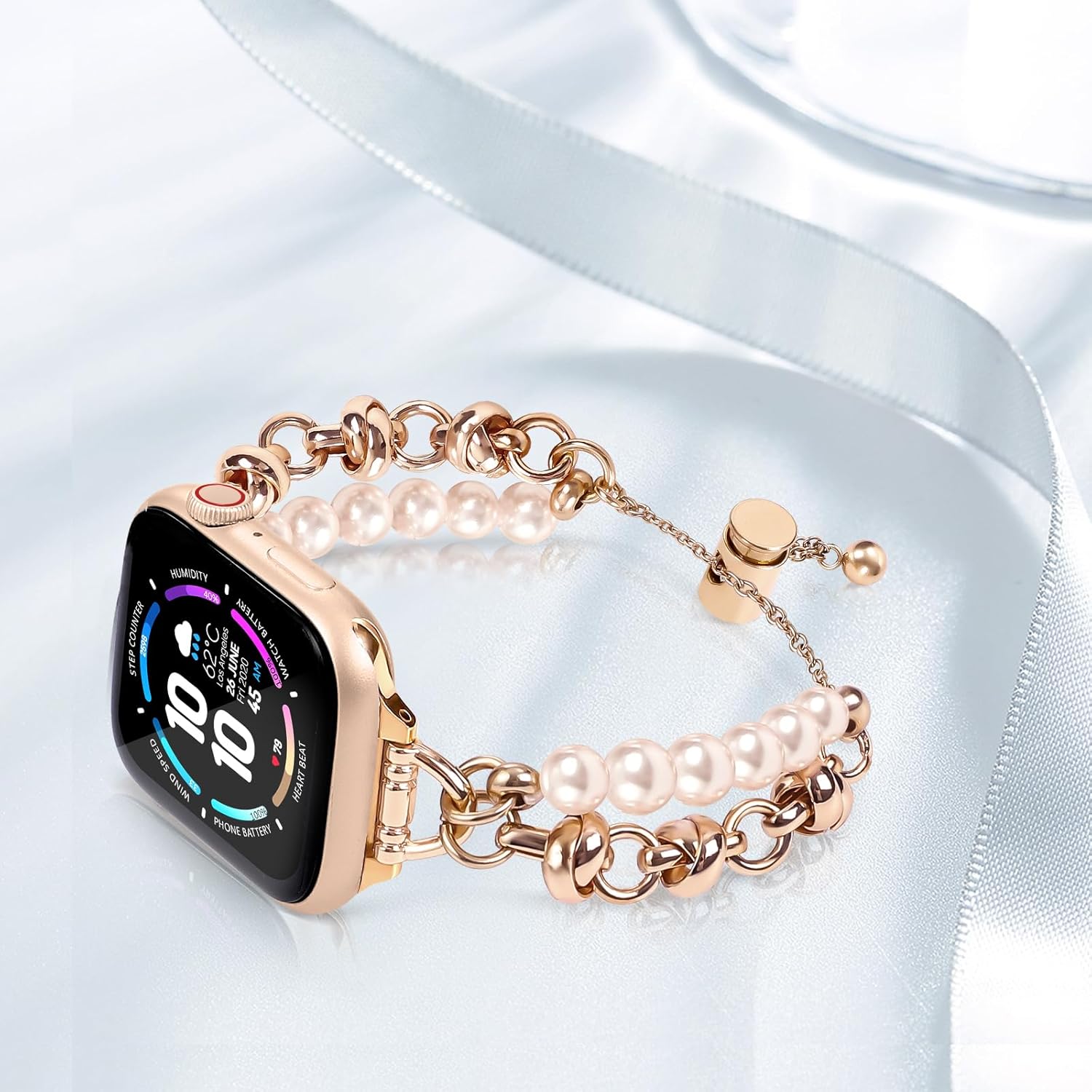 Correa de lujo con cuentas para Apple Watch Band de 1.496 in, 1.575 in, 1.614 in, 1.654 in, 1.772 in, 1.772 in para mujer, correa de repuesto