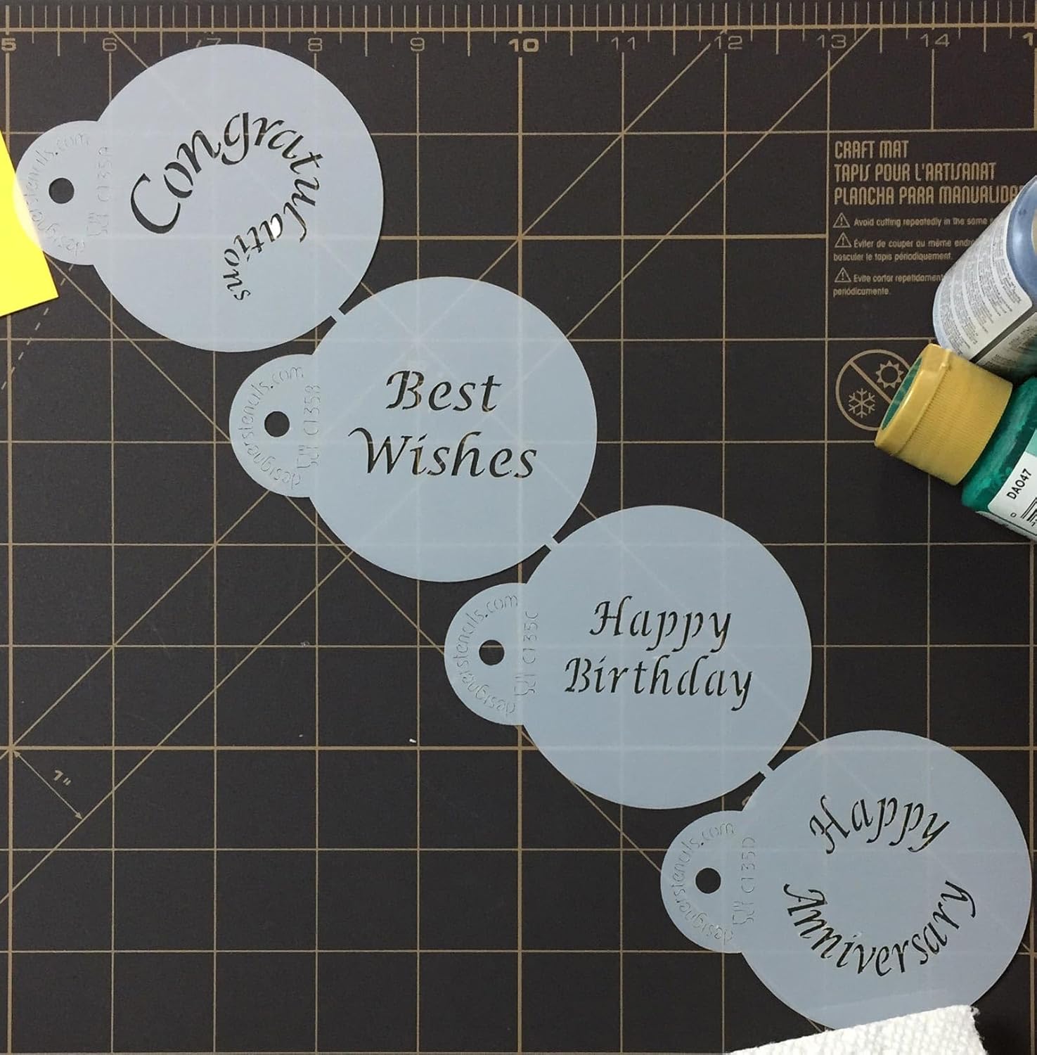 Designer Stencils Plantillas de dulces y galletas para ocasiones especiales (felicitaciones, mejores deseos, feliz cumpleaños y aniversario),