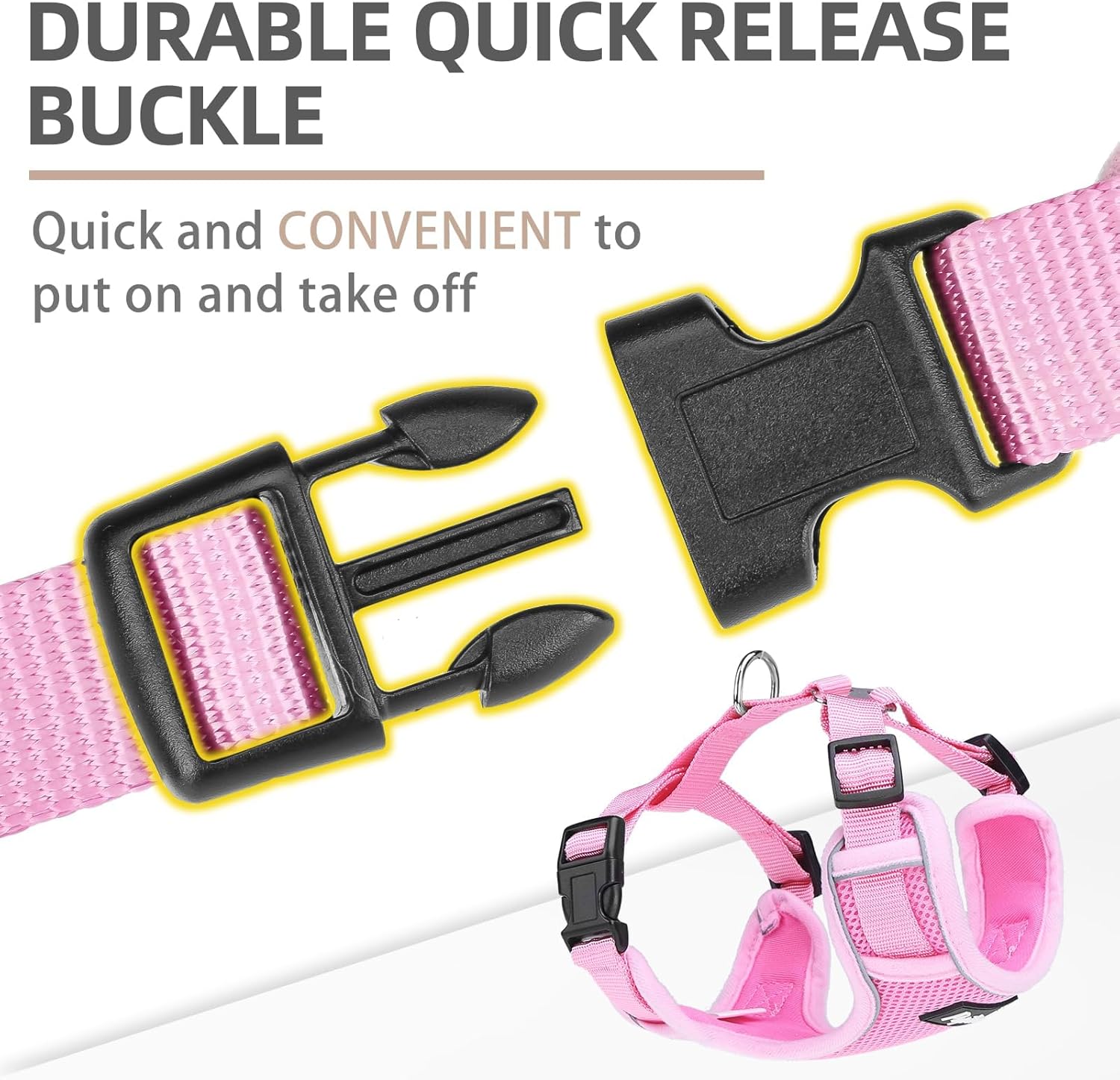 PUPTECK Juego de arnés y correa para perros pequeños y medianos sin tirones, arnés ajustable de malla suave reflectante por la noche, rosa, M