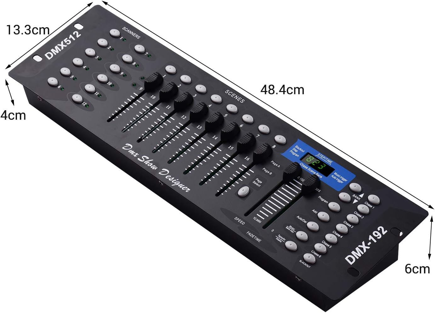 JINGFENG DMX512 Panel de consola controlador de luz 192CH Función de programación Activado por sonido con antena de pantalla LED para escenario DJ