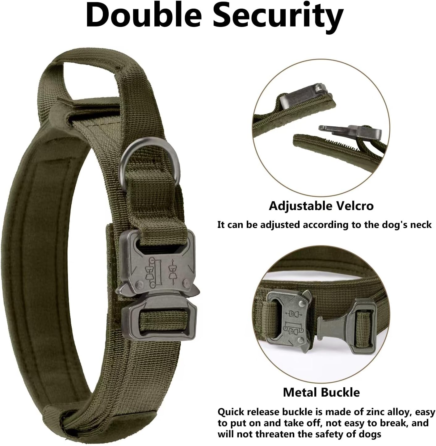 VORCIK – Juego de collar y correa táctica para perro, collar ajustable de nailon para perro con asa y hebilla de metal resistente para perros