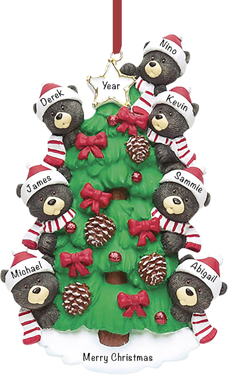 Adornos personalizados de oso de peluche de Navidad, familia de 7 integrantes, personalizables, listos en 24 horas, adorno para árbol de Navidad con