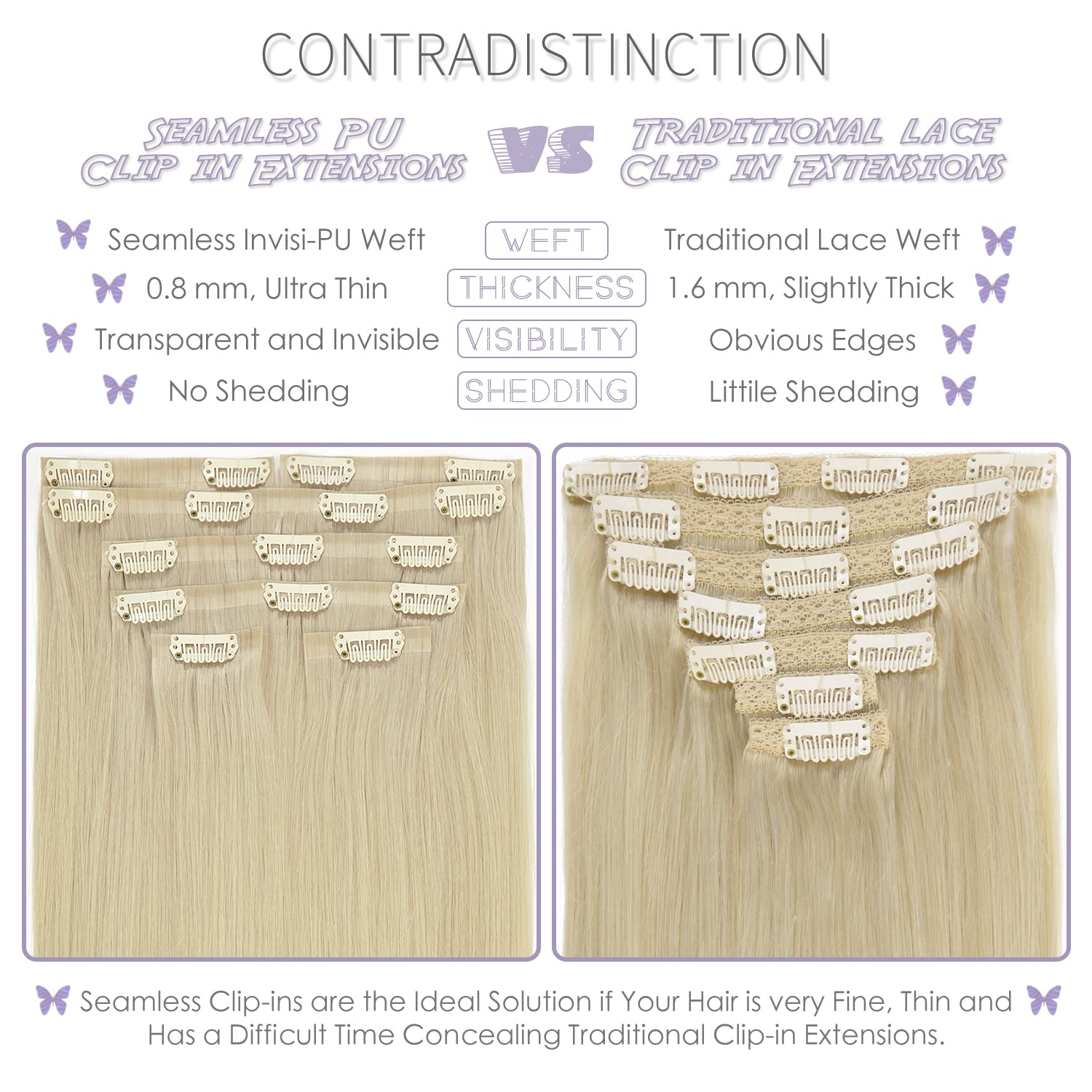 Lacer Extensiones de cabello humano real con clip, ultra sin costuras, grado 9A, cabello Remy, súper invisible, doble cara, trama cutánea de