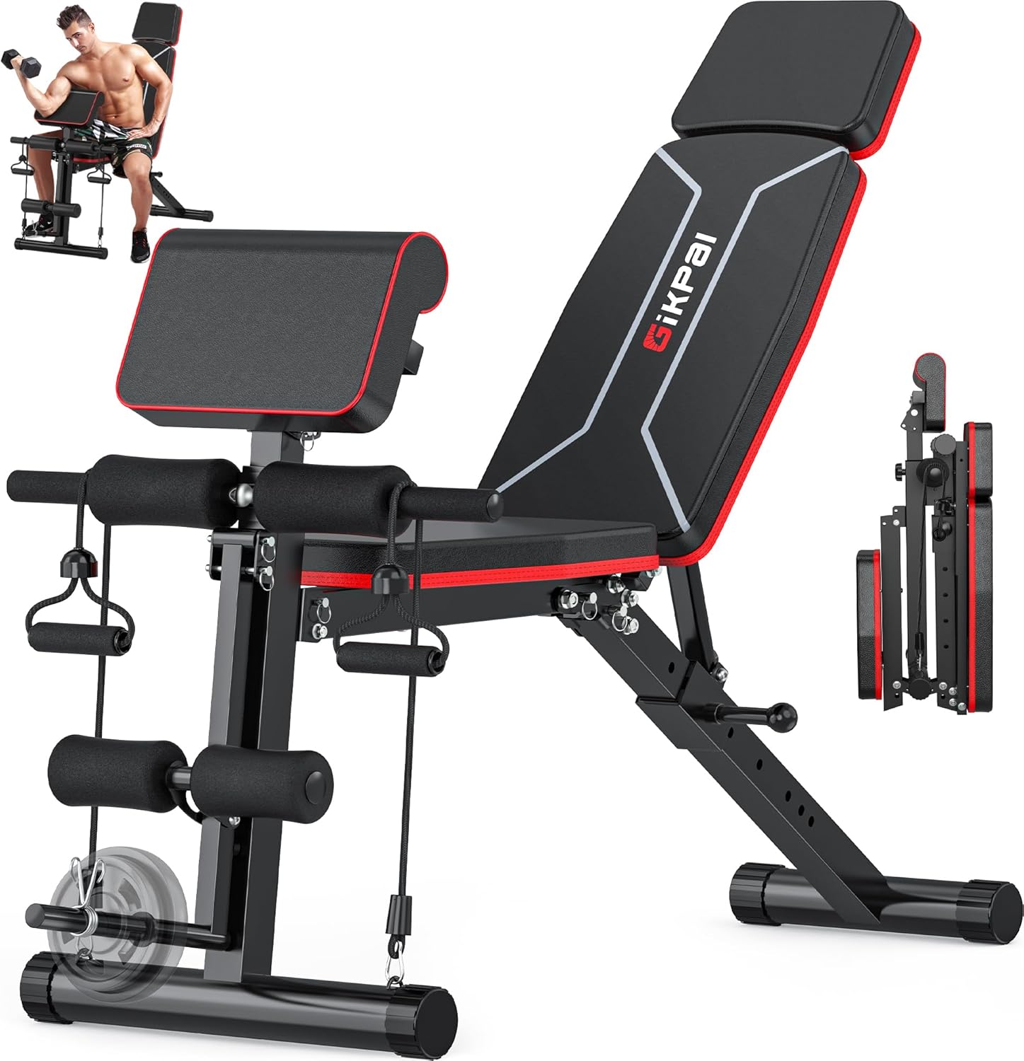 GIKPAL Banco de pesas ajustable  Prensa de banco de entrenamiento para gimnasio en casa, banco de ejercicio plegable inclinado, para entrenamiento