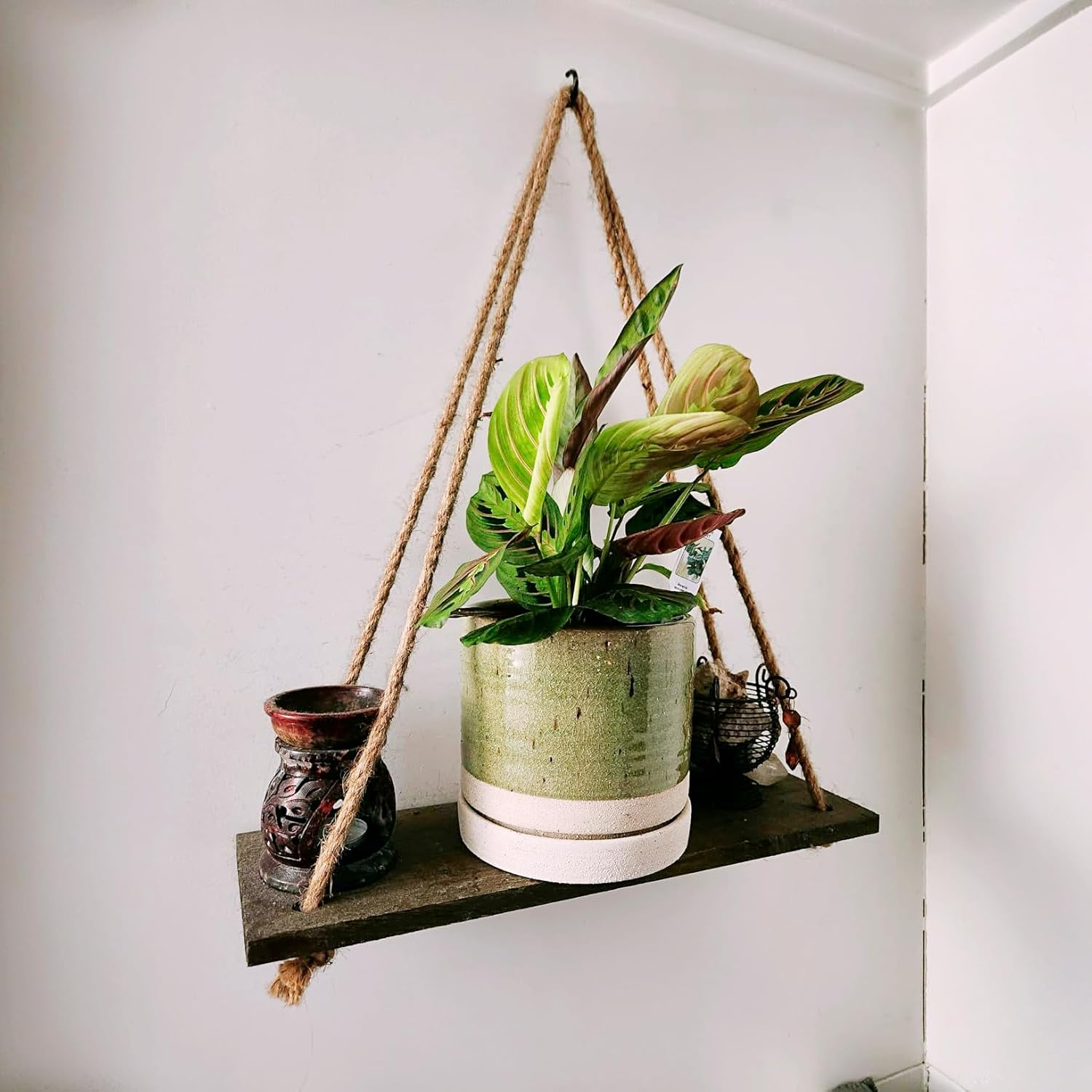 HERDUK Macetas de cerámica de 6 pulgadas con orificio de drenaje y platillo, maceta redonda cilíndrica para interiores y exteriores, verde y beige