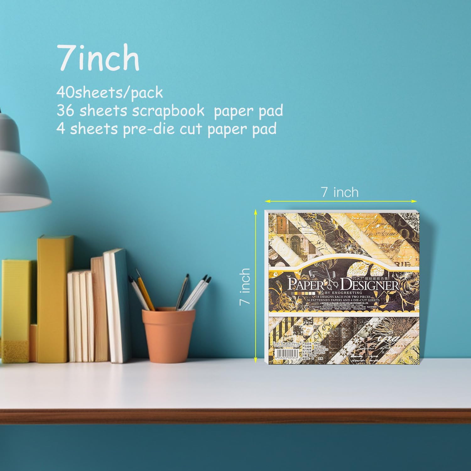 EAMOTOL Bloc de papel retro para álbumes de recortes, 7 x 7 pulgadas, 40 hojas de fondo decorativo de un solo lado con estampado floral negro para