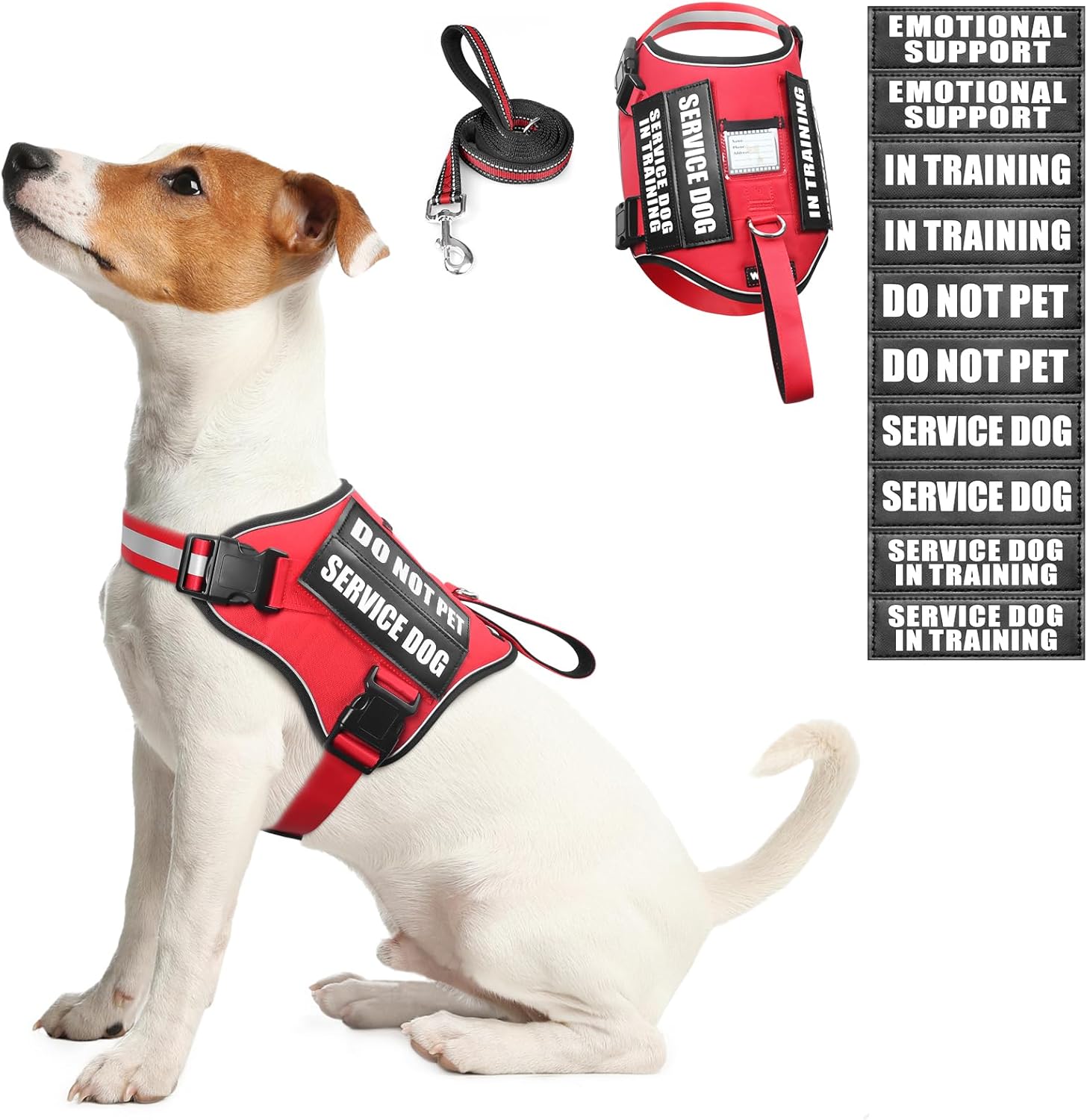 Juego de arnés y correa para perro, chaleco de entrenamiento para perro con 10 parches de velcro, arnés de chaleco de terapia de apoyo emocional