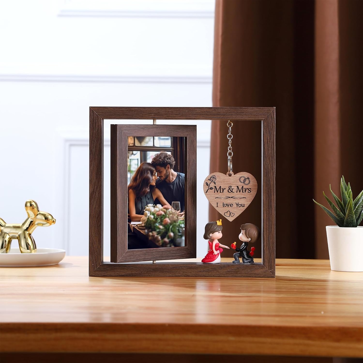 Marco de fotos Mr and Mrs  Marco de fotos giratorio de 4 x 6 pulgadas  Regalo inspirador para recién casados, perfecto para aniversario, luna de