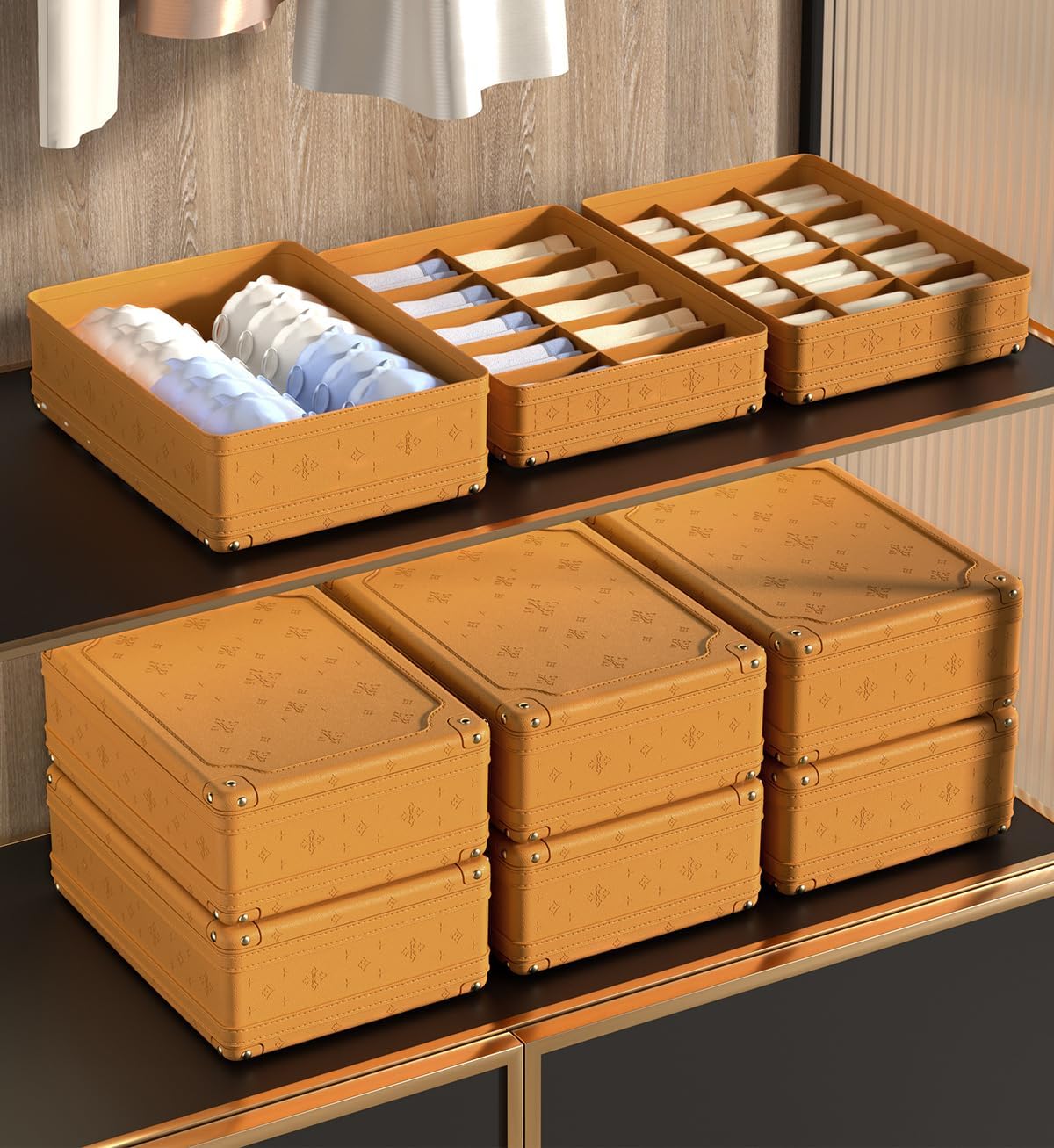 BEAU COLIN Organizador de cajones para ropa interior, organizador de 10 celdas de calcetines con tapa, cajas de almacenamiento apilables para