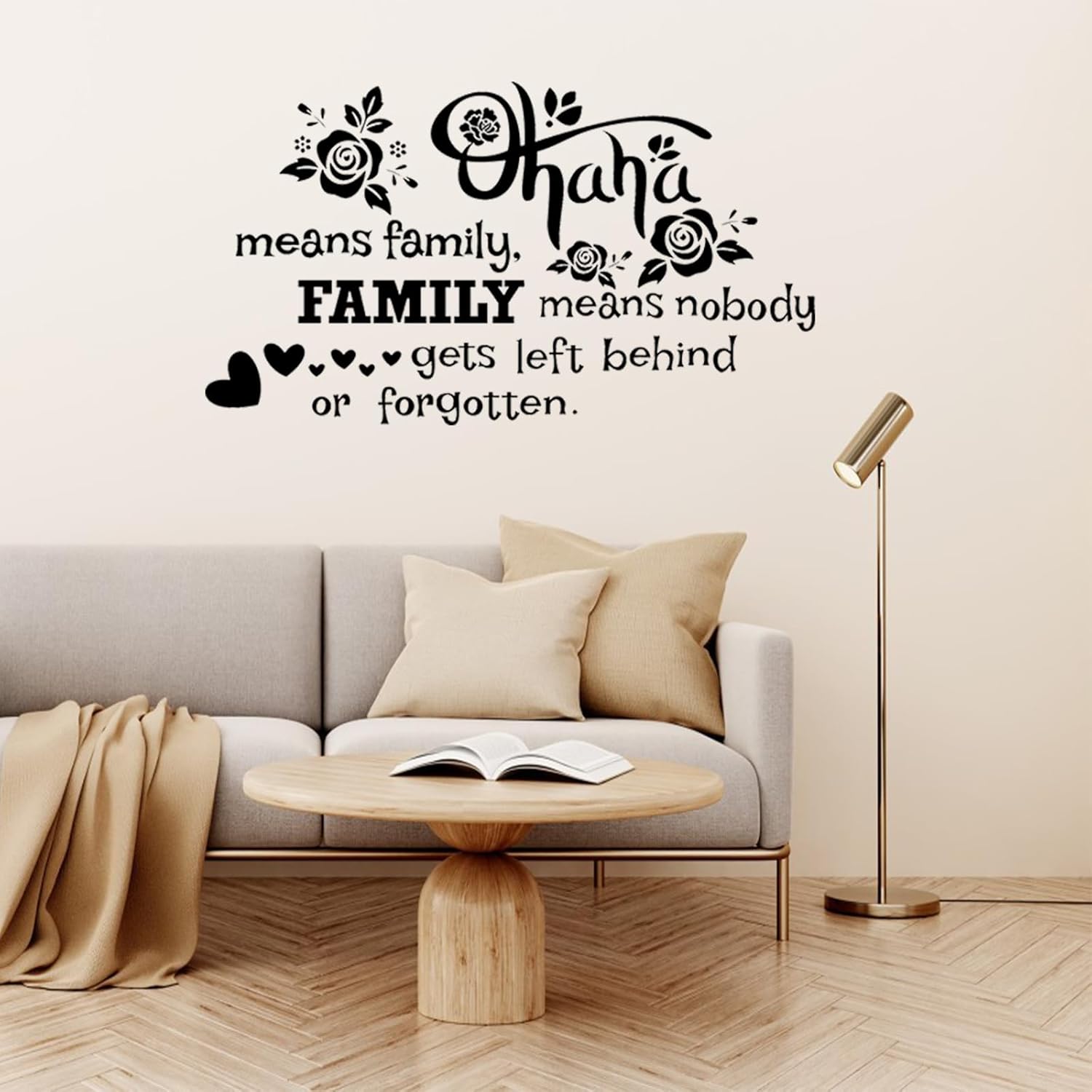 PLIGREAT Ohana Means – Calcomanías de pared con citas familiares, vinilo extraíble para sala de estar, dormitorio, sofá, fondo de TV, pasillo,