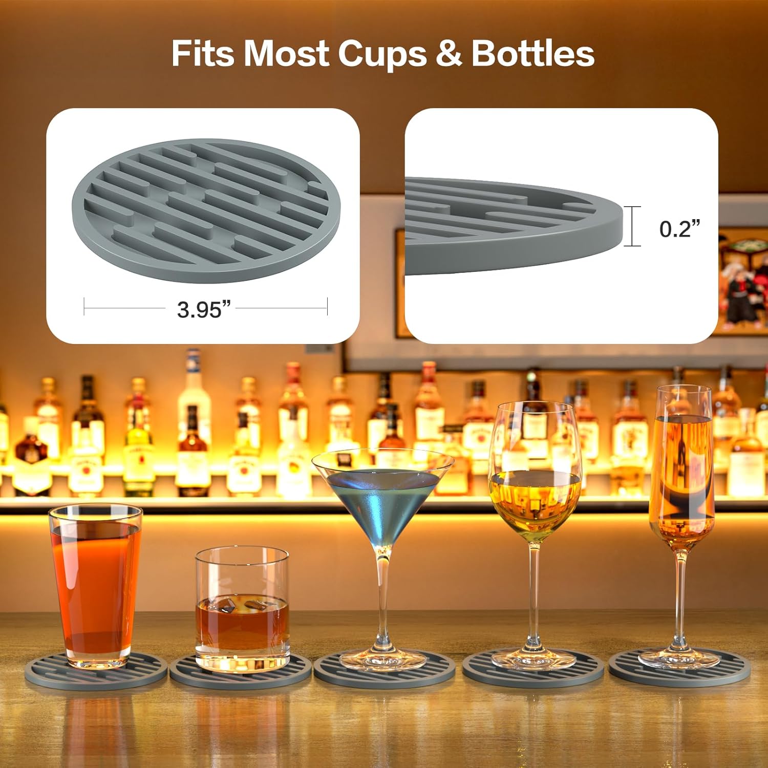 Posavasos de silicona para bebidas, paquete de 8 posavasos con soporte, posavasos para mesa de café, posavasos para protección de mesa, decoración