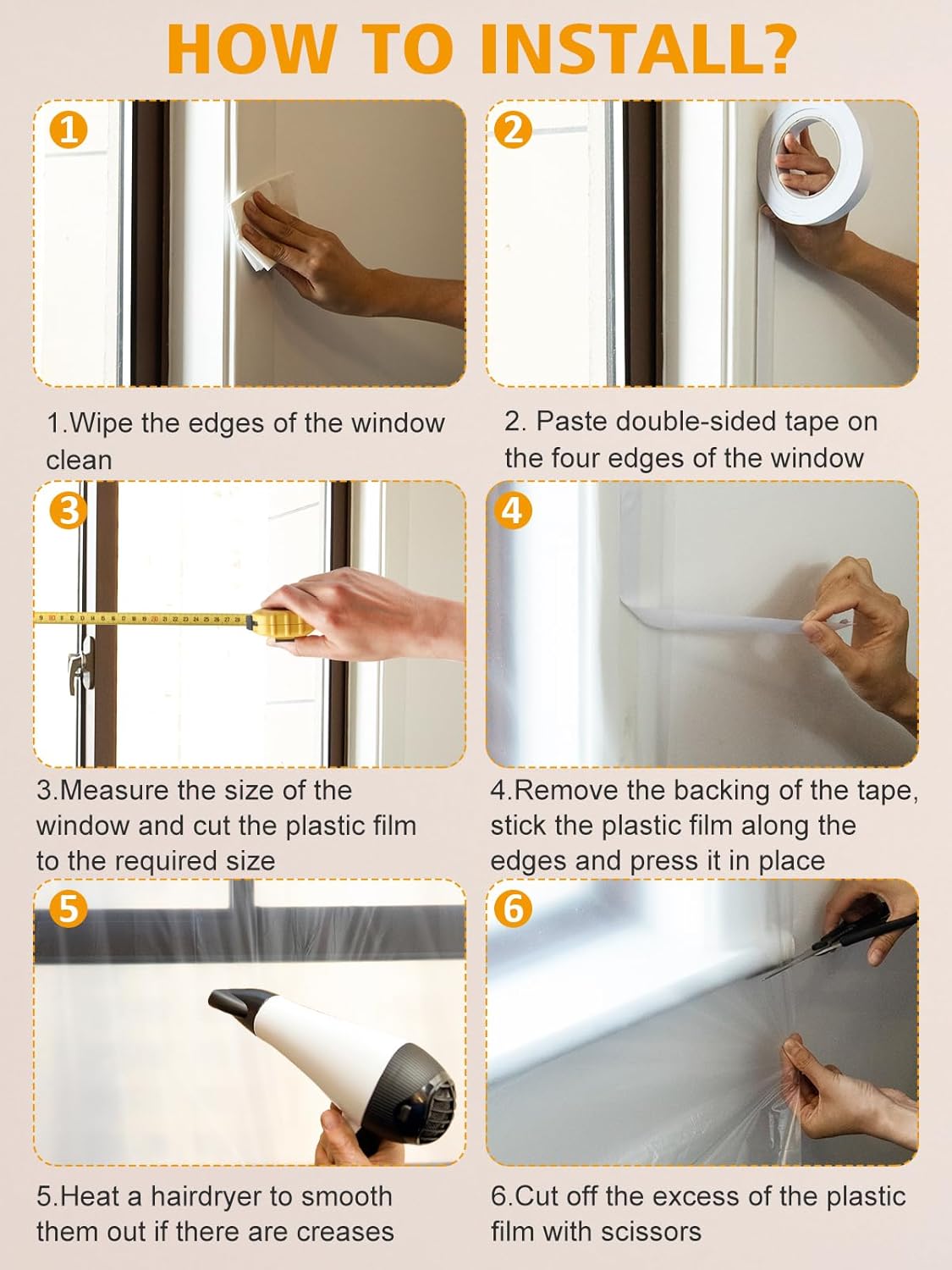 Kit de aislamiento de ventana para 5 ventanas de 3 x 5 pies, plástico para ventanas interiores para invierno, cubierta retráctil resistente a