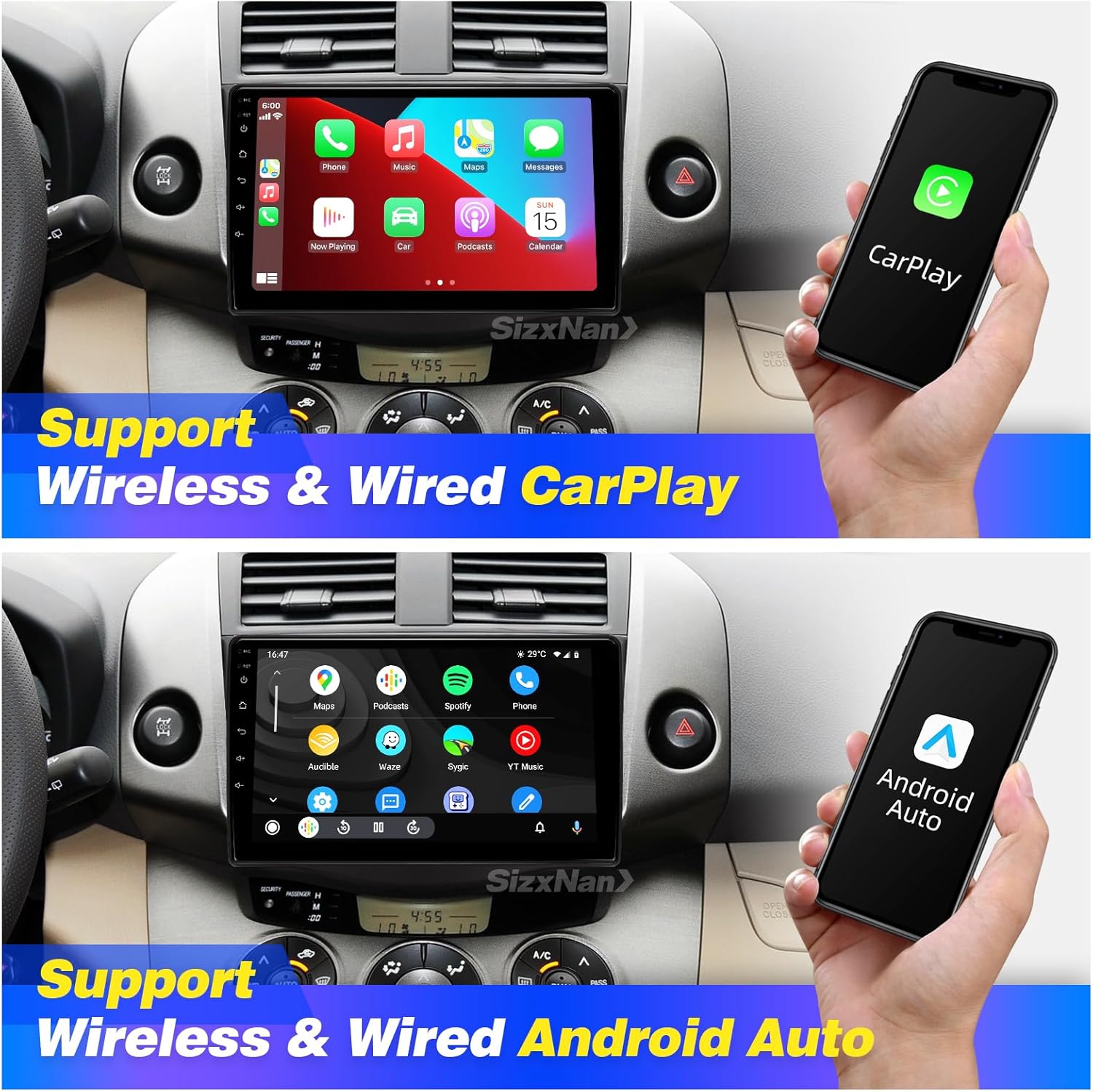 Para Toyota RAV4 2006-2011 Android Pantalla táctil compatible con Carplay inalámbrico Android Auto, radio de coche estéreo Bluetooth navegación