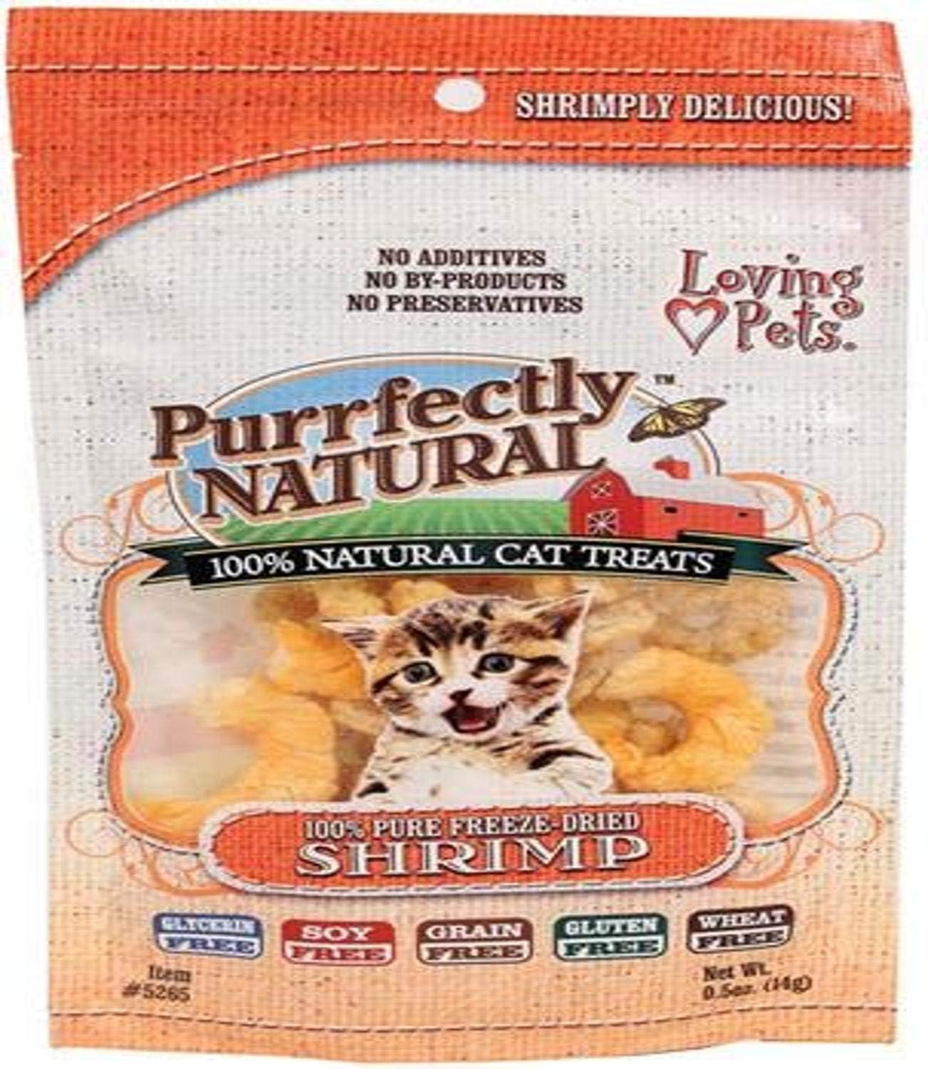 Loving Pets Purrfectly – Golosinas naturales de camarones liofilizados para gatos, 0.5 onzas