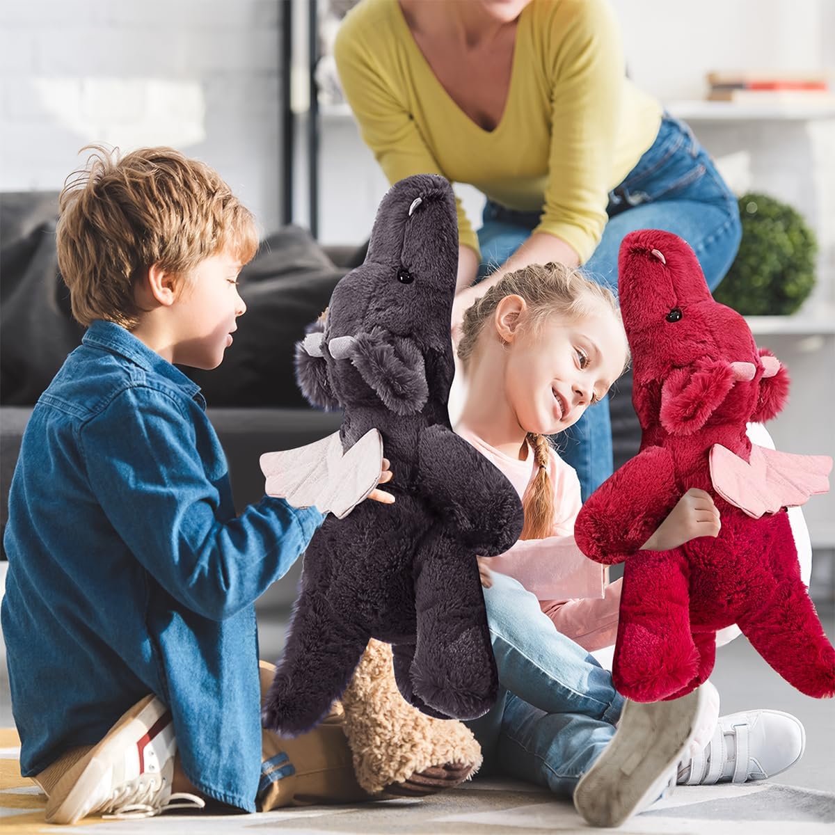 Peluche de dragón negro de 19 pulgadas, lindo y gigante de peluche kawaii, juguete de peluche para abrazar, juguetes de peluche para cumpleaños de