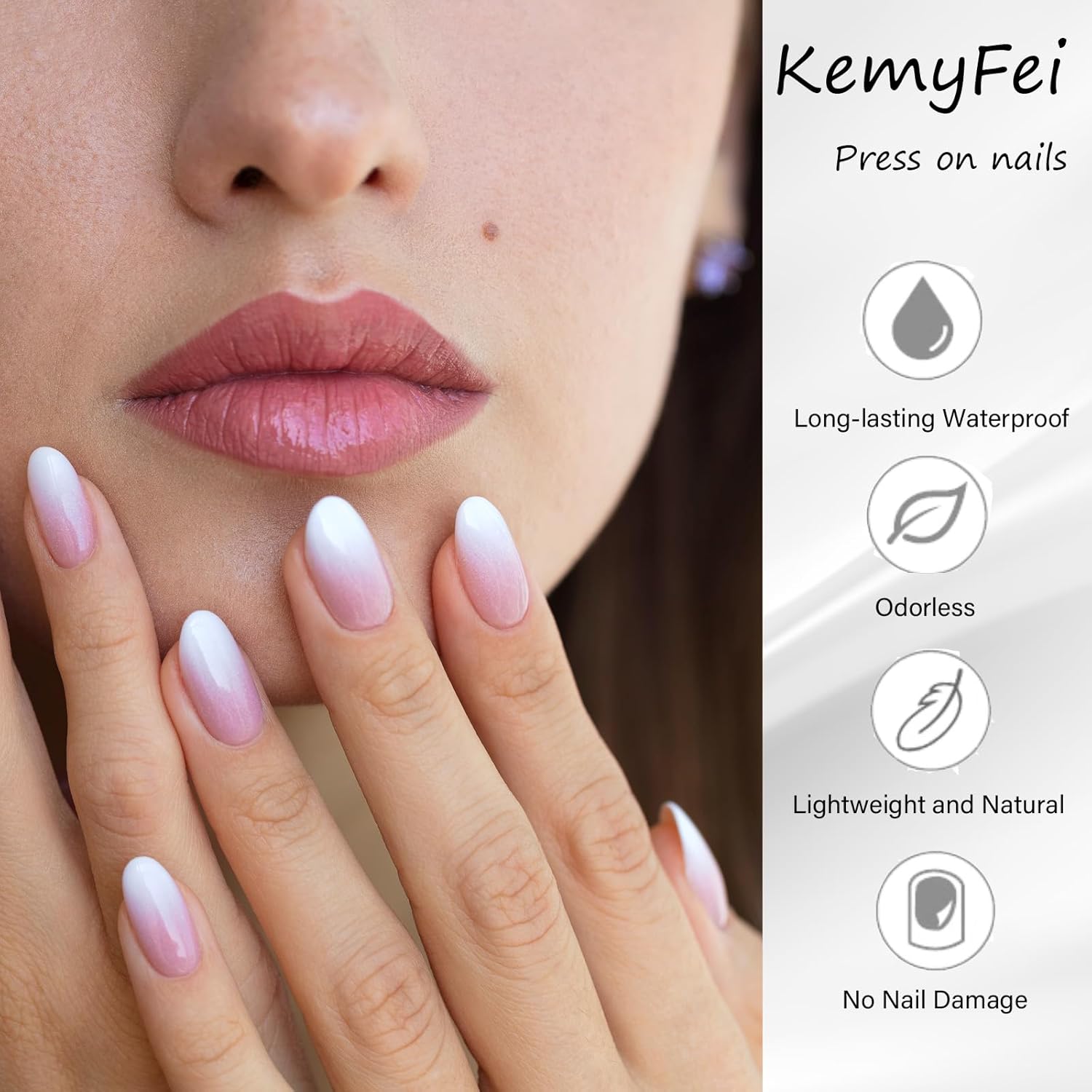 KemyFei – Uñas postizas a presión degradadas brillantes, uñas postizas minimalistas con pegamento de gelatina, reutilizables, 24 unidades, cobertura