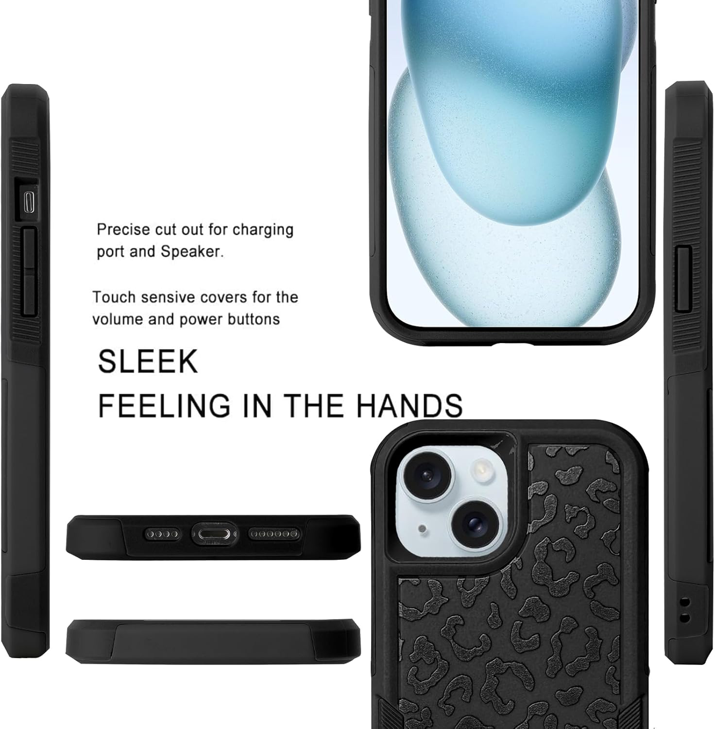 MOWIME Funda compatible con iPhone 15 de leopardo, estampado de guepardo, a prueba de golpes, resistente, TPU duro, parte trasera de policarbonato