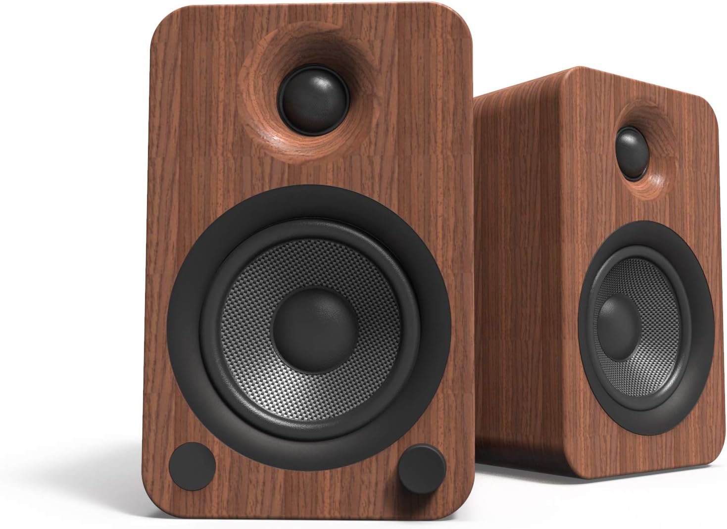 Kanto YU4WALNUT 140W Bookshelf Speakers with Bluetooth – Walnut (Pair) SP9 9″ Fixed-Height Desktop Stands for Bookshelf Speakers – Black (Pair)