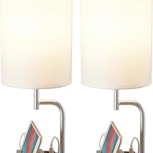 Dreamholder – 2lámparas de mesa con 3puertos de carga USB, moderna lámpara de escritorio con toma de corriente alterna y soportes para teléfono, Dreamholder – 2lámparas de mesa con 3puertos de carga USB, moderna lámpara de escritorio con toma de corriente alterna y soportes para teléfono,