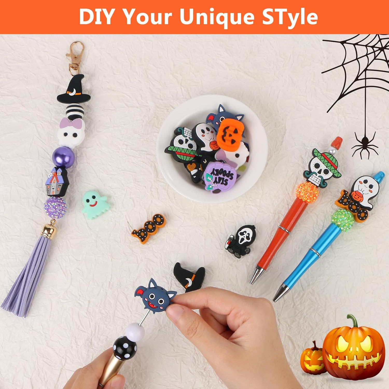 12 cuentas focales de silicona para Halloween, cuentas de silicona de Halloween para llaveros, fabricación de joyas, cuentas focales de Halloween