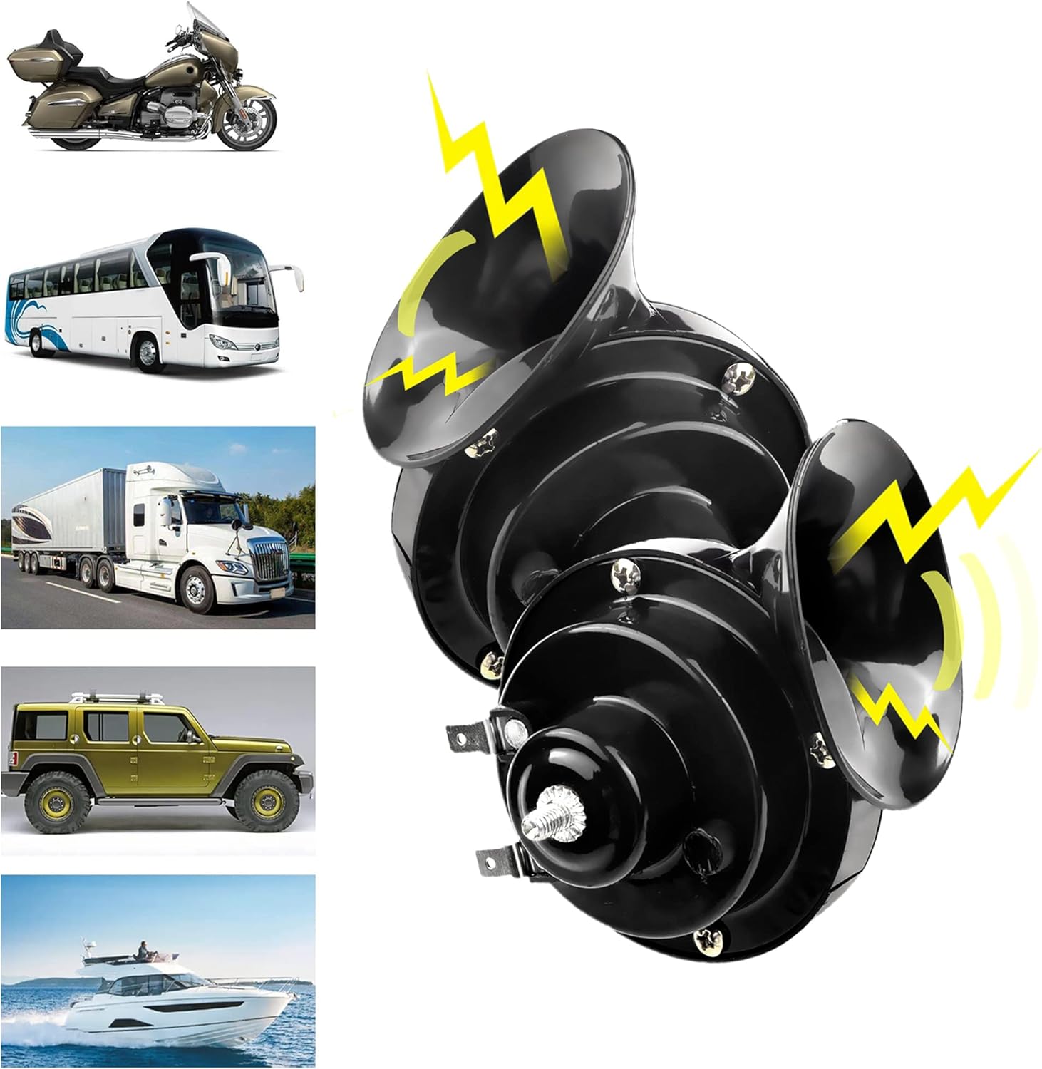 Paquete de 2 bocinas de aire de caracol ruidosas para seguridad con cubierta impermeable y a prueba de polvo, bocina de tren universal de doble tono
