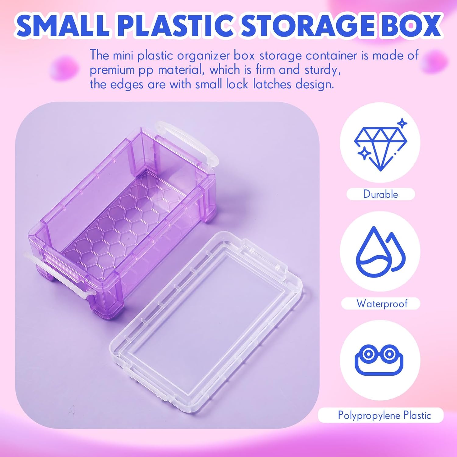 Tatuo 18 cajas pequeñas de plástico con tapa, 5.31 x 2.95 x 1.97 pulgadas, caja de almacenamiento apilable, mini contenedores organizadores,