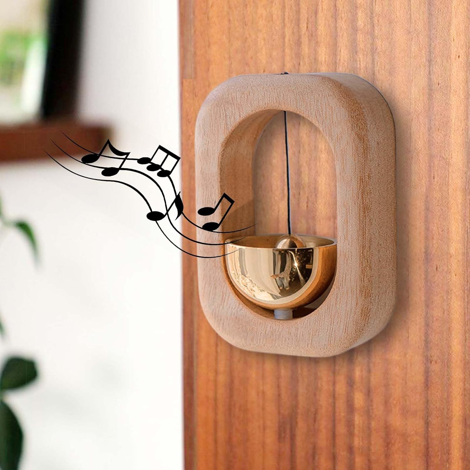 Campana de los comerciantes para apertura de puertas timbre de madera con fijación magnética, timbre colgante de madera decorativo en forma de