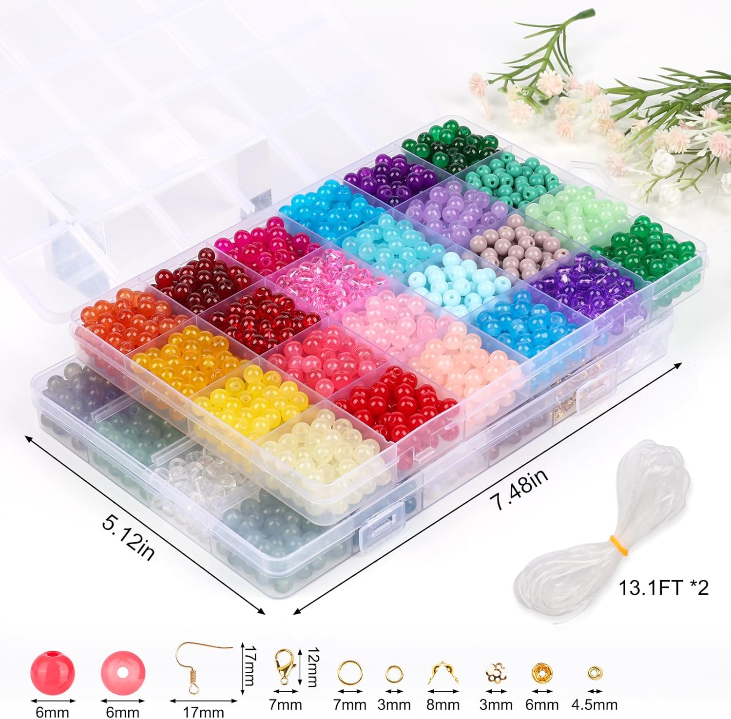 XSEINO 2500 cuentas redondas de vidrio de 0.236 pulgadas para la fabricación de joyas, cuentas de cristal de 46 colores para pulseras, fabricación