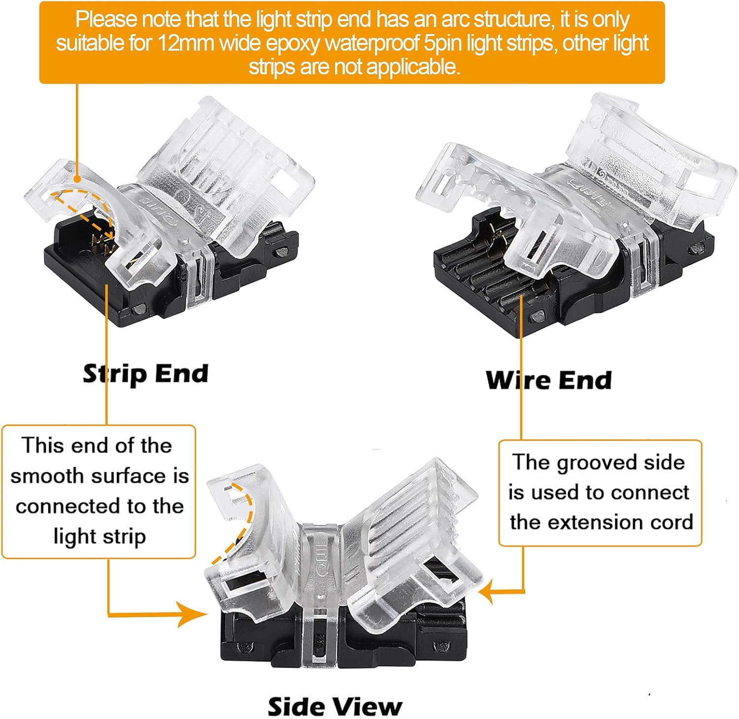 SUPERNIGHT Conectores LED de 5 pines, paquete de 8 para tiras de luces LED impermeables RGBW RGBWW 5050, conexión rápida de tira a cable sin
