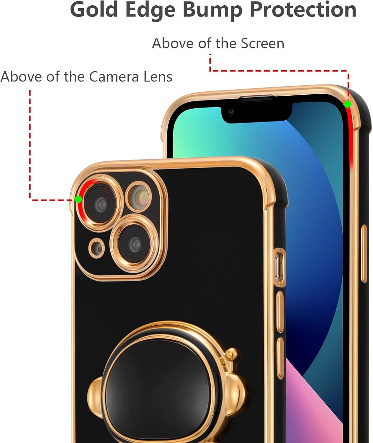 RALEAVO Funda para iPhone 15, bonita funda para teléfono de astronauta 6D con soporte, cubierta de lujo chapada en lujo, ajuste delgado, a prueba de