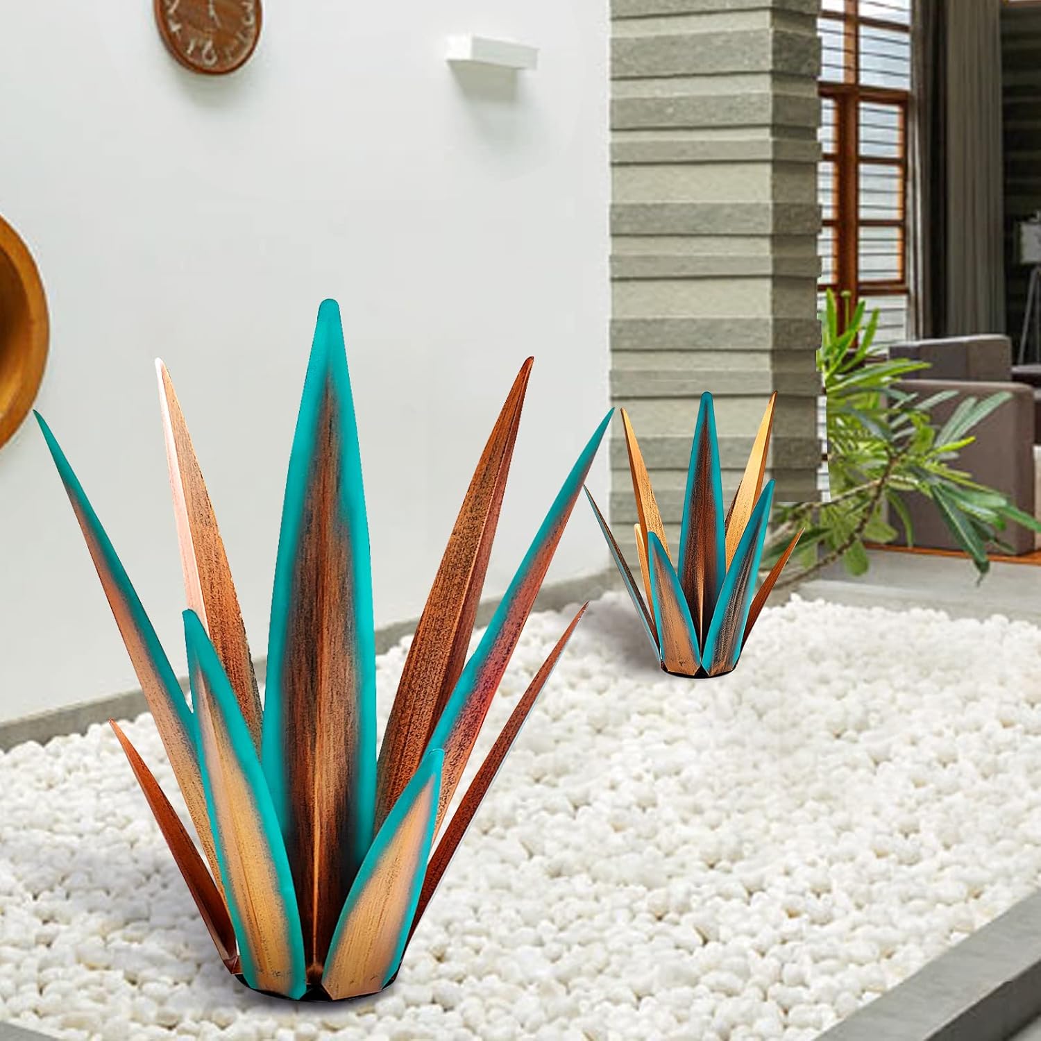 Escultura rústica de tequila de gran tamaño mejorada 2022, planta de agave de metal rústico para exteriores, patio, jardín, césped, estatua de