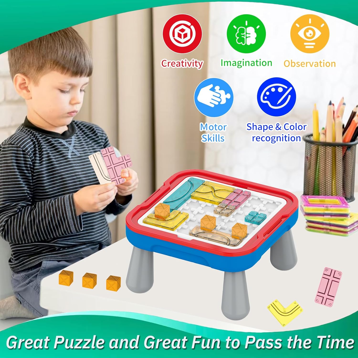 Rompecabezas de bloques de plástico para niños, rompecabezas de cerebro de juguete Tangram Jigsaw Inteligencia Bloques rusos Juego STEM Montessori