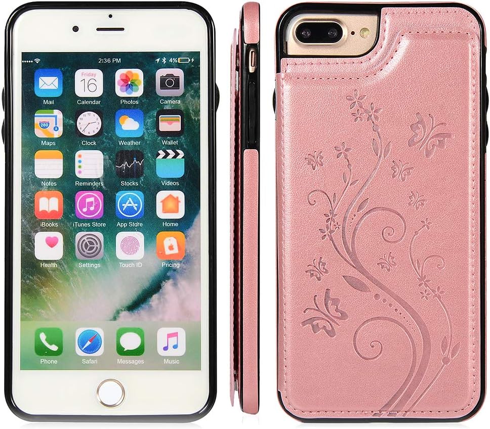 Funda de teléfono para iPhone 7plus 8plus 78 Plus con protector de pantalla de vidrio templado y tarjetero para tarjetero, accesorios de cuero para
