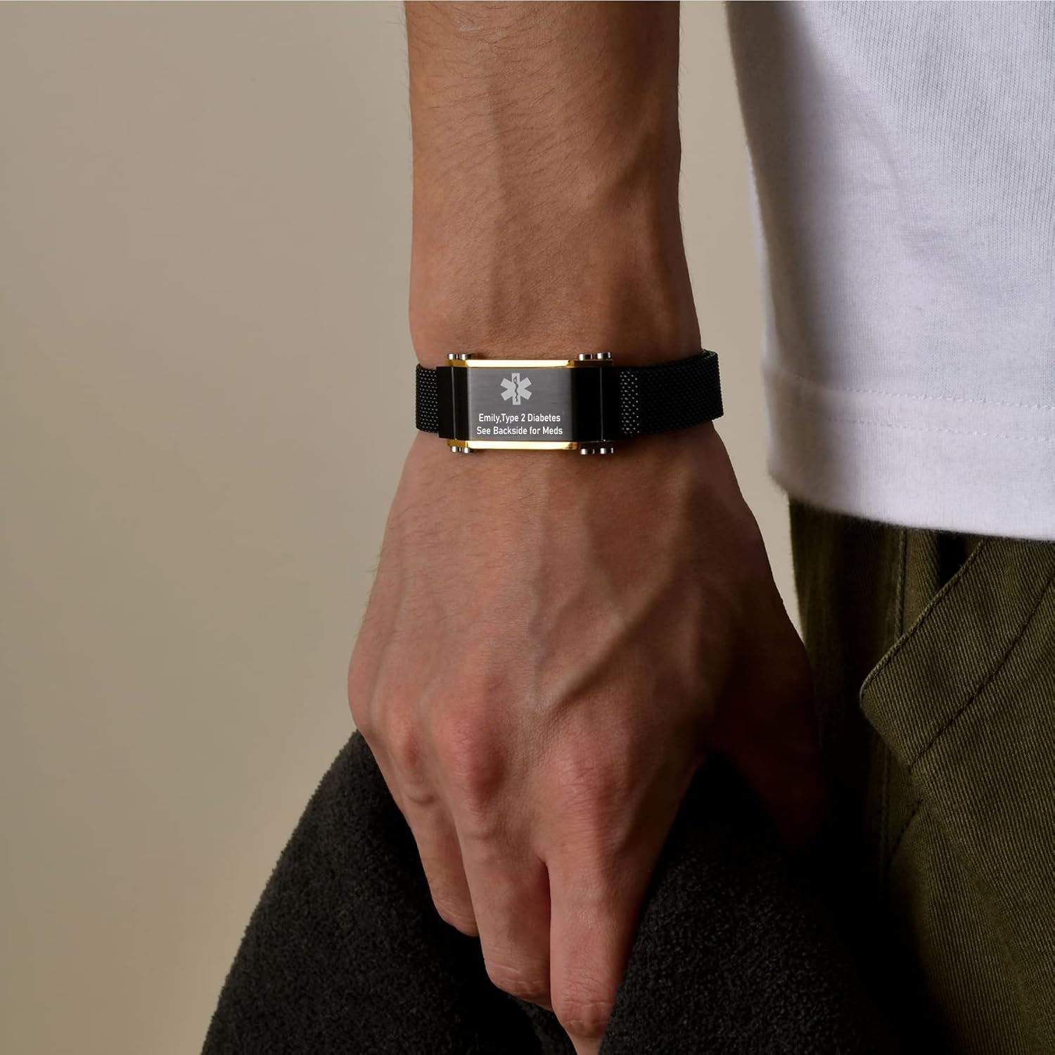 VNOX – Pulseras de identificación y alerta médica para hombres, mujeres y niños, con grabado, malla ajustable de acero inoxidable, para emergencias