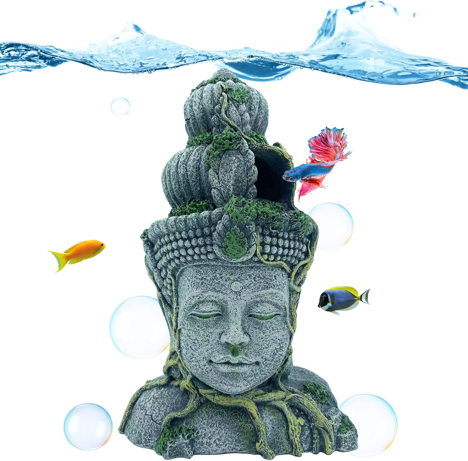 kathson Acuario Buda Cabeza Estatua Decoración Betta Resina Escondite Cueva Fish Tank Accesorios Descanso Ocultar Raza para Pescado Camarón Reptil