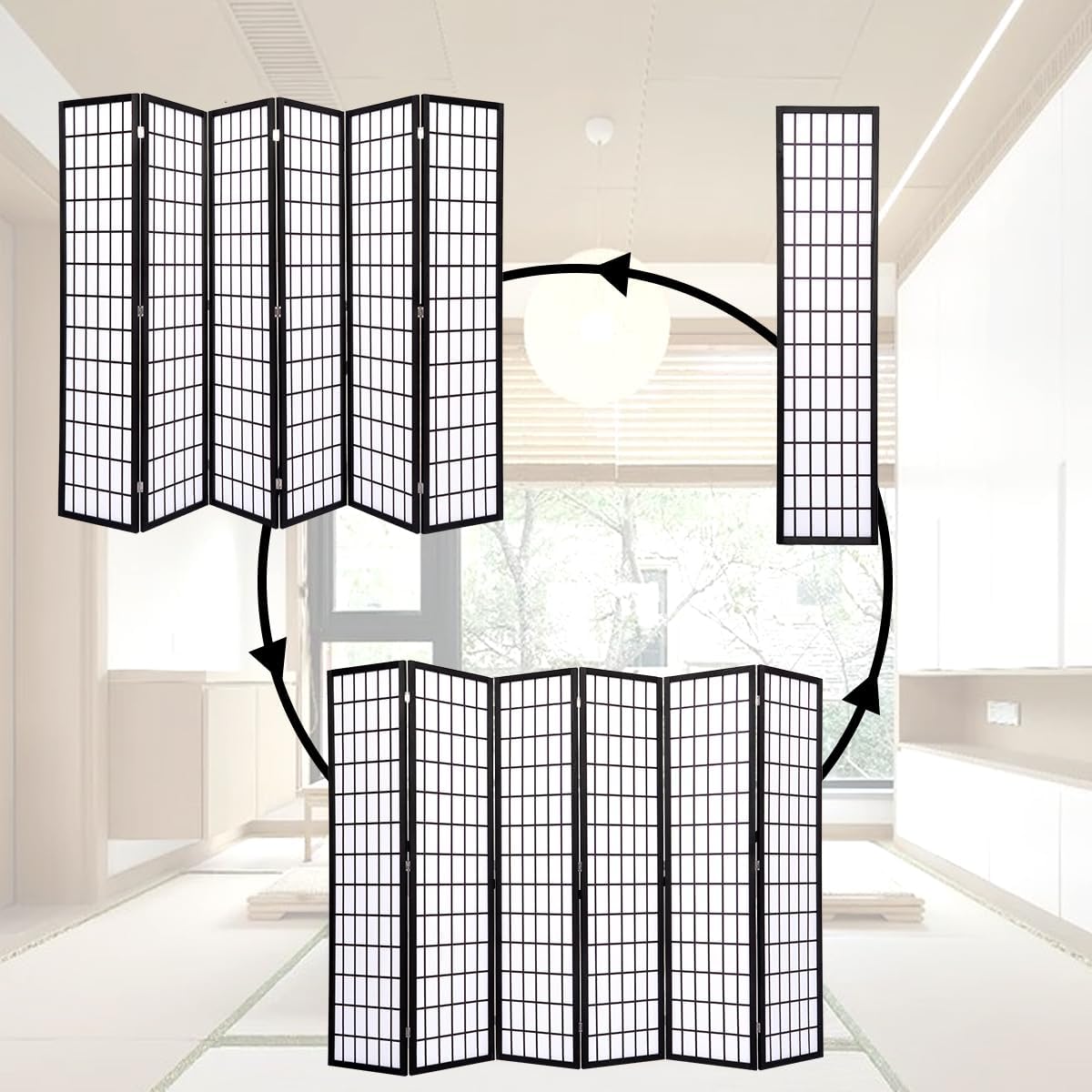 JVVMNJLK Divisor de habitación Oriental Shoji – Divisor de habitación de 6 paneles, divisor para separación de habitaciones, pantalla de privacidad