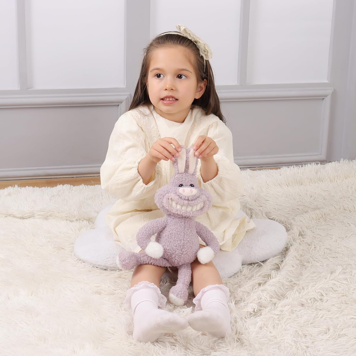 Apricot Lamb Juguetes de peluche sonriente púrpura conejito conejo peluche suave perfecto para niños 9.5 pulgadas