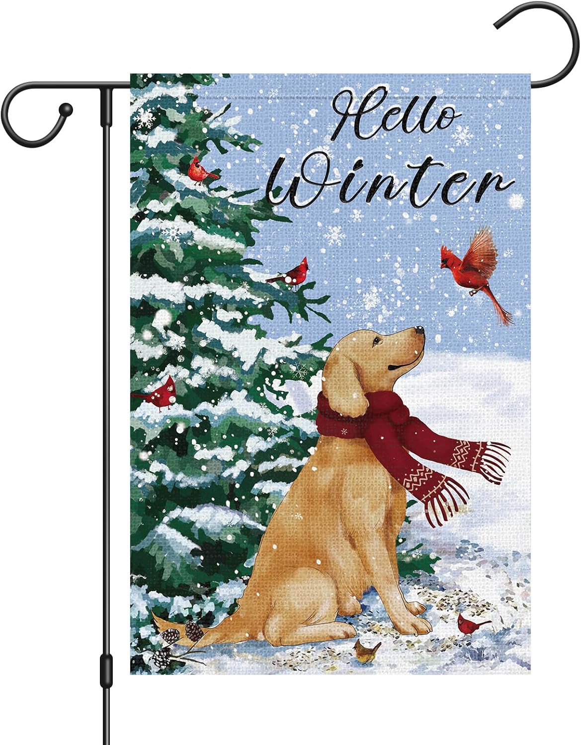 Louise Maelys Bandera de jardín de perro Golden Retriever de invierno de 12 x 18 pulgadas, de doble cara, de arpillera, pequeña, de bienvenida, para