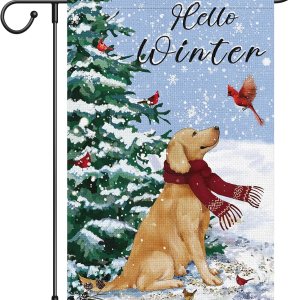 Louise Maelys Bandera de jardÃn de perro Golden Retriever de invierno de 12 x 18 pulgadas, de doble cara, de arpillera, pequeña, de bienvenida, para Louise Maelys Bandera de jardÃn de perro Golden Retriever de invierno de 12 x 18 pulgadas, de doble cara, de arpillera, pequeña, de bienvenida, para