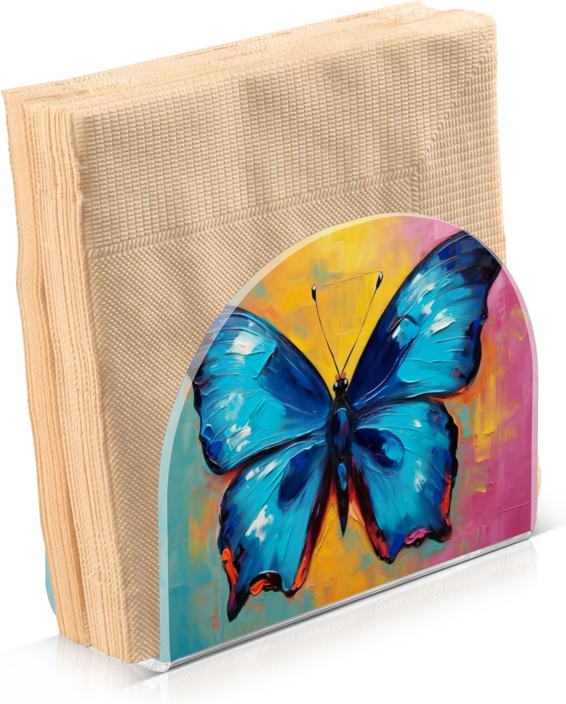 Napkin Holder Oil Painting Butterfly Napkin Holders for Tables, Clear Acrylic Napkin Holders Cocktail Napkin Holder for Kitchen Restaurant Bar Home